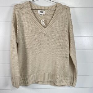 PINK Victoria's Secret Sweater Womens Medium Cream V Neck Chunky Knit‎ Pullover